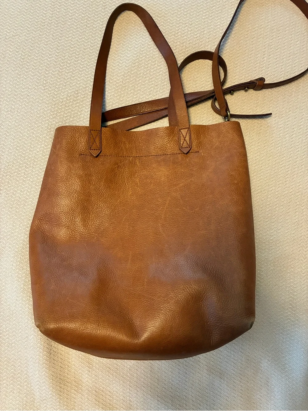 Madewell The Transport Tote Tan Leather Pocket Tote with Crossbody Strap